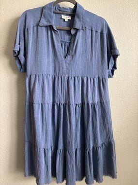 Umgee Light Blue Tiered Mini Dress